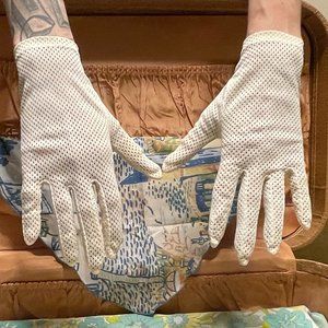 Vintage Midcentury Perforated Off White Gloves
